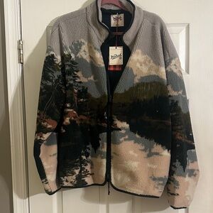Woolrich Scenic Sherpa Zip-Up Jacket in Gray, Black and Tan